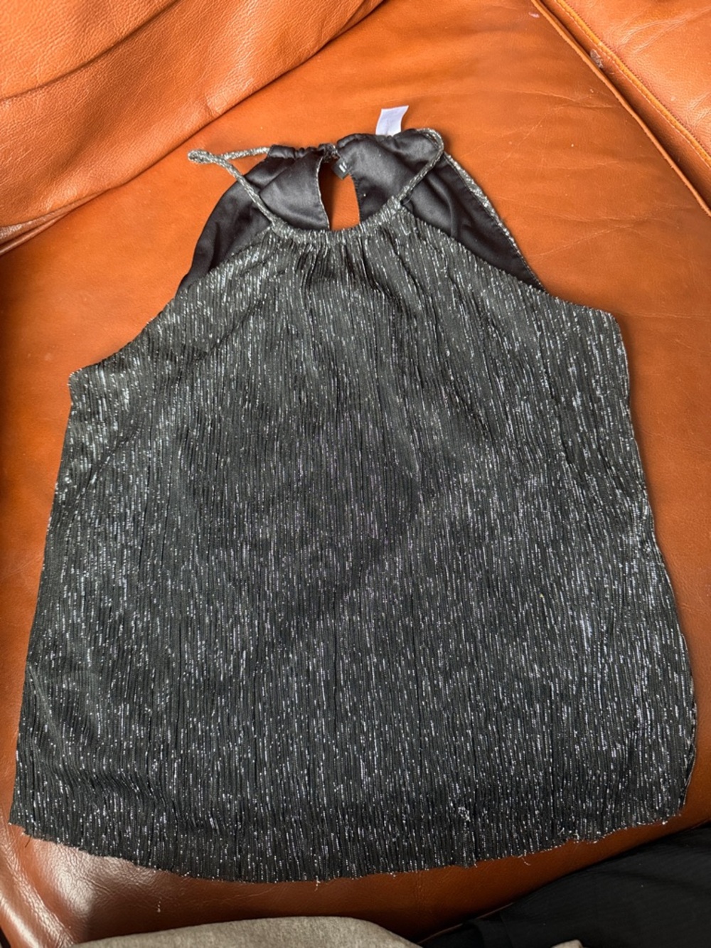 Divided Metallic Halter Top - Black Silver